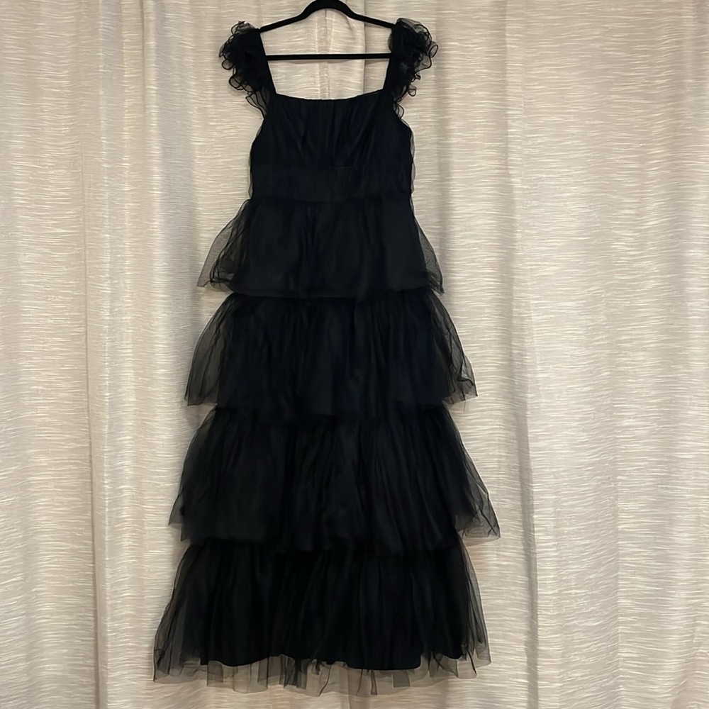 Lulu's Black Tiered Ruffled Gown for Prom